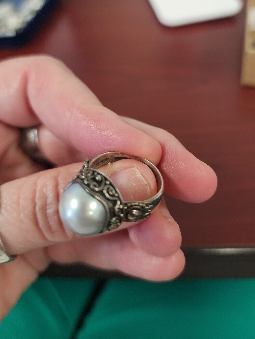 Sterling Silver Pearl Cocktail Ring - White Pearl Sz 6